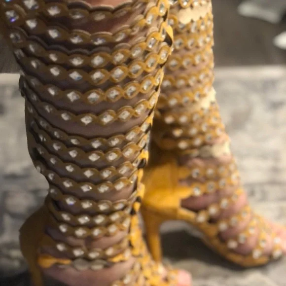 Cape Robbin Open Toe Lace Up Gladiator Over The Knee Thigh High Caged Sandals - Picture 2 of 16